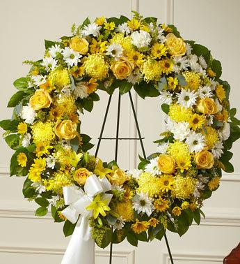 Serene Blessings Standing Wreath - Yellow Flower Bouquet