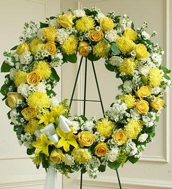 Serene Blessings Standing Wreath - Yellow Flower Bouquet