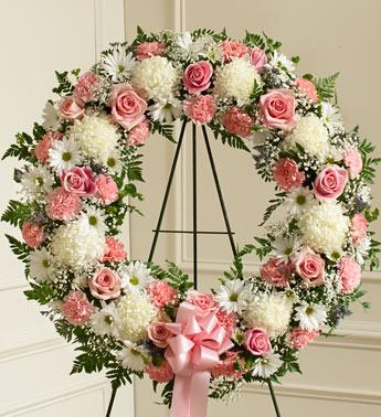 Serene Blessings - Pink & White Funeral Wreath Flower Bouquet