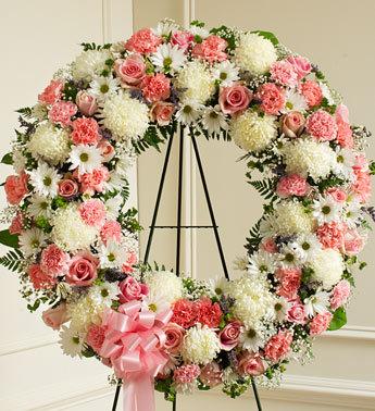 Serene Blessings Standing Wreath - Pink & White Flower Bouquet