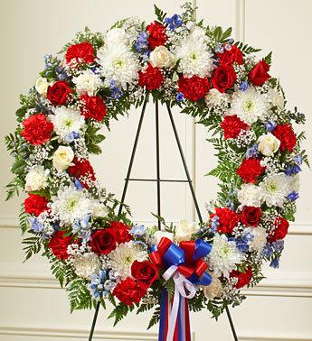 Serene Blessing Standing Wreath-Red/White/Blue Flower Bouquet