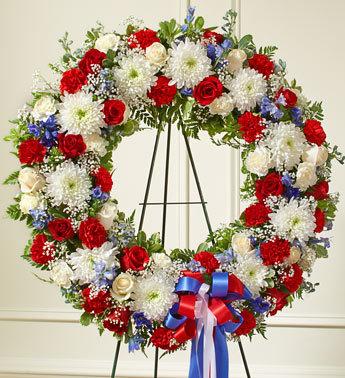 Serene Blessing Standing Wreath-Red/White/Blue Flower Bouquet