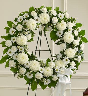 Serene Blessings - White Funeral Wreath Flower Bouquet