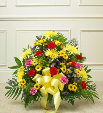 Heartfelt Tribute Floor Basket Arrangement - Bright Flower Bouquet