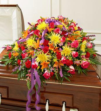 Cherished Memories Half Casket Cover - Bright Flower Bouquet