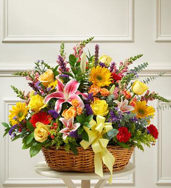 Bright Flower Sympathy Basket Flower Bouquet