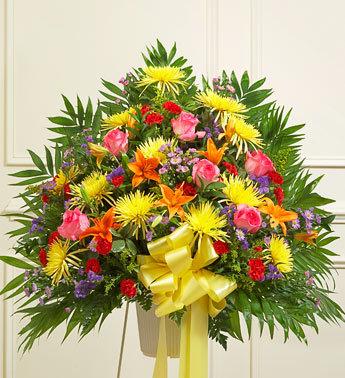 Heartfelt Sympathies Standing Basket - Bright Flower Bouquet