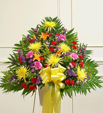 Heartfelt Sympathies Standing Basket - Bright Flower Bouquet