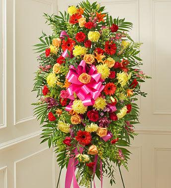 Deepest Sympathies Standing Spray - Bright Flower Bouquet