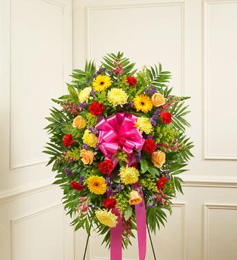 Deepest Sympathies Standing Spray - Bright Flower Bouquet