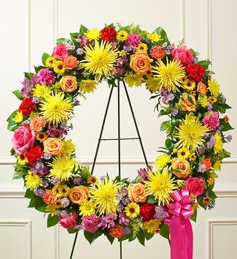 Serene Blessings - Colorful Funeral Wreath Flower Bouquet