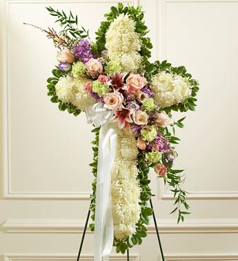Peace and Prayers Standing Cross - Pastel Flower Bouquet