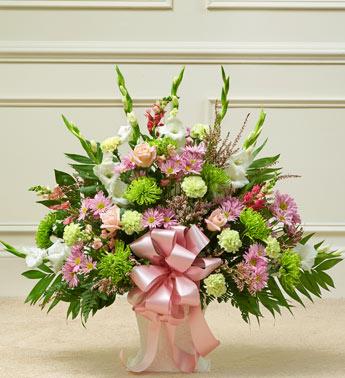 Heartfelt Tribute Floor Basket Arrangement- Pastel