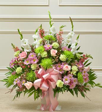 Heartfelt Tribute Floor Basket Arrangement- Pastel Flower Bouquet