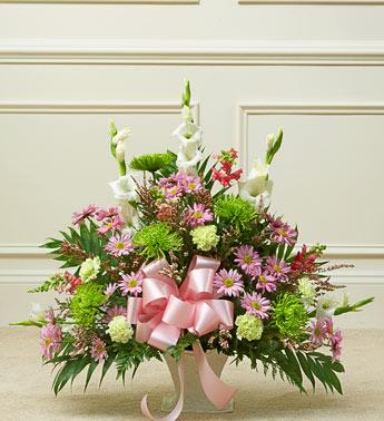 Heartfelt Tribute Floor Basket Arrangement- Pastel