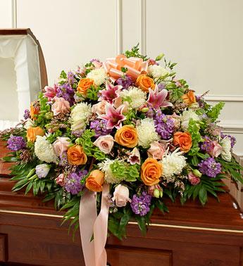 Cherished Memories Half Casket Cover - Pastel Flower Bouquet