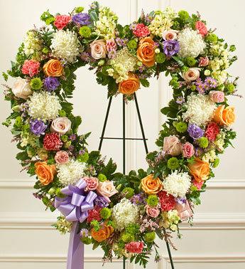 Always Remember Floral Heart Tribute - Pastel Flower Bouquet