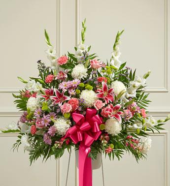 Heartfelt Sympathies Standing Basket - Pastel Flower Bouquet