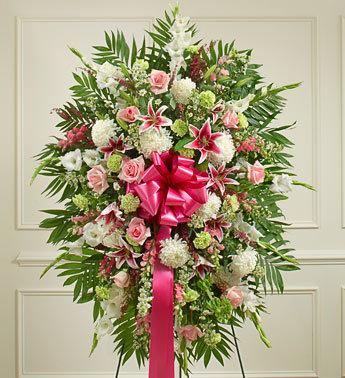 Deepest Sympathies Standing Spray - Pastel Flower Bouquet