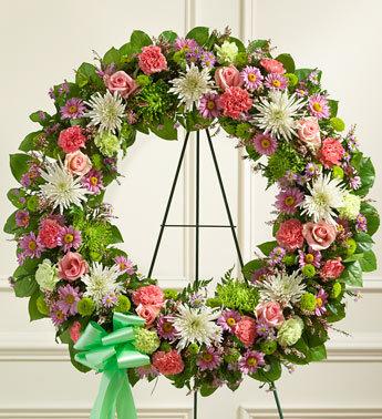 Serene Blessings Standing Wreath - Pastel Flower Bouquet
