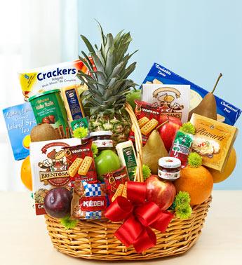 Deluxe Fruit & Gourmet Basket Flower Bouquet