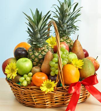 Deluxe All-Fruit Basket with Fresh & Ripe Fruits Flower Bouquet