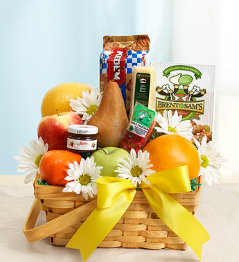 Fruit & Gourmet Basket for Sympathy Flower Bouquet