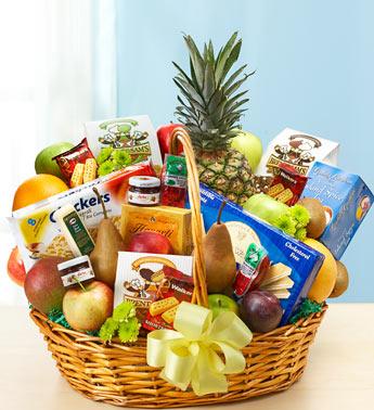 Deluxe Fruit and Gourmet Basket for Sympathy Flower Bouquet