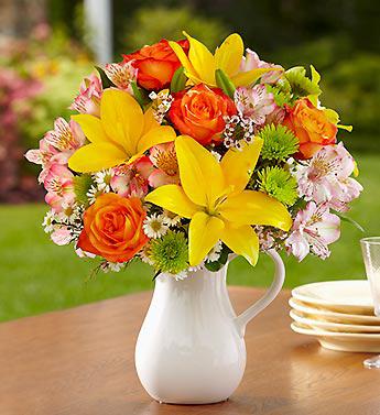 Fields of Europe in White Ceramic Pitcher Flower Bouquet