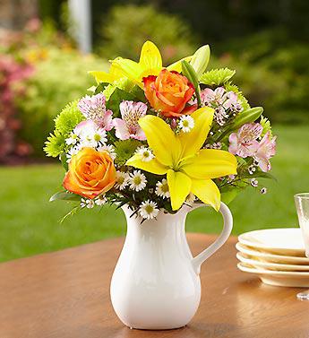 Fields of Europe in White Ceramic Pitcher Flower Bouquet