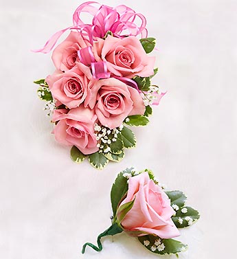 Pink Rose Corsage & Boutonniere**choose color, ** Designers choice Flower Bouquet