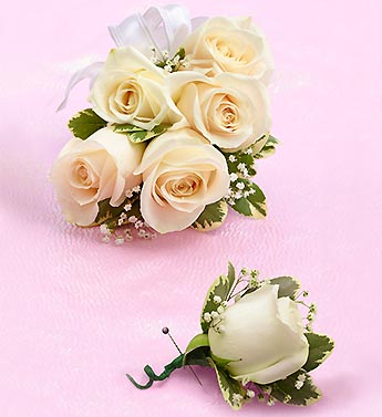 PICK-UP Small Rose Corsage & Boutonniere-CHOOSE COLOR! Also design will be DESIGNERS CHOICE