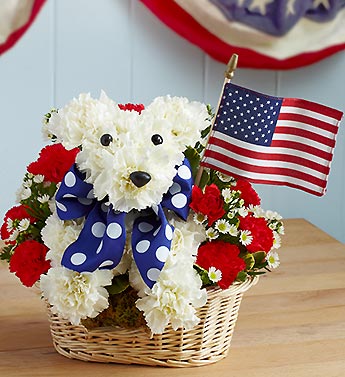 Yankee Doodle Doggie - Patriotic Dog Flower Basket Flower Bouquet