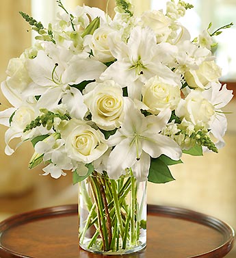 Classic All White Arrangement for Sympathy Flower Bouquet