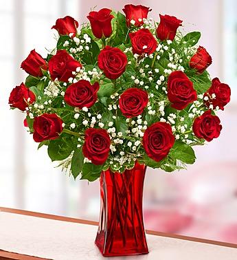 Blooming Love Premium Red Roses in Red Vase
