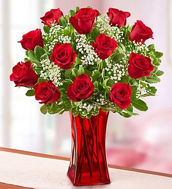Blooming Love™ Premium Red Roses in Red Vase Flower Bouquet