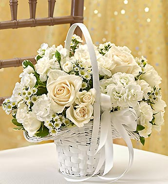 White flower shop girl baskets