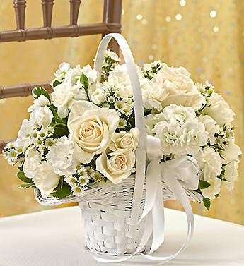 All White Flower Girl Basket