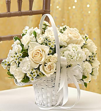 All White Flower Girl Basket Flower Bouquet