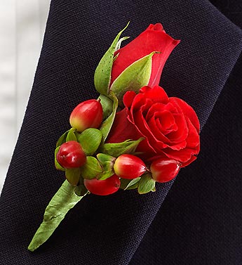 All Red Ring Bearer Boutonnière Flower Bouquet