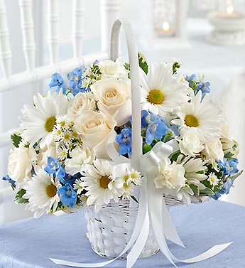 Blue and White Flower Girl Basket Flower Bouquet