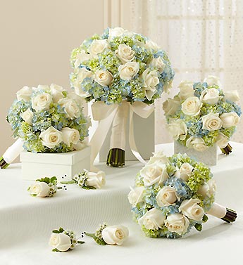 Bridal Party Personal Package Blue and White Flower Bouquet