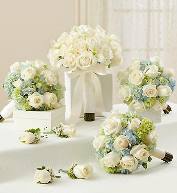 Bridal Party Personal Package Blue and White Flower Bouquet
