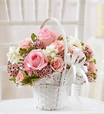 Pink and White Flower Girl Basket