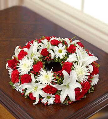 Cremation Wreath - Red and White Flower Bouquet