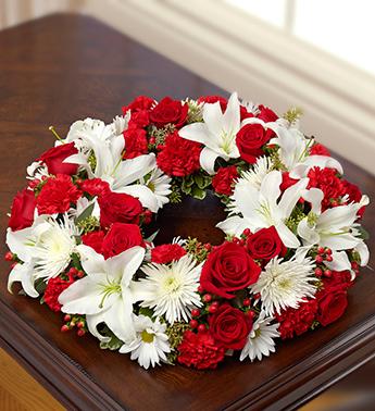 Cremation Wreath - Red and White