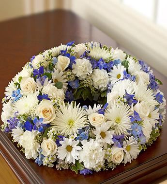 Cremation Wreath - Blue and White