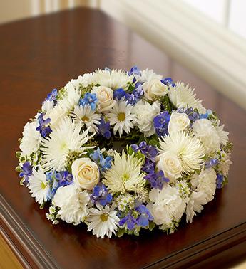 Cremation Wreath - Blue and White