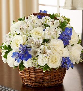 Peace, Prayers & Blessings - Blue and White Flower Bouquet