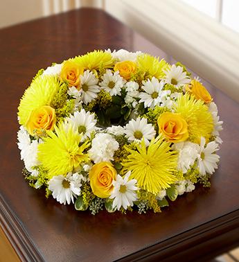 Cremation Wreath - Yellow and White Flower Bouquet